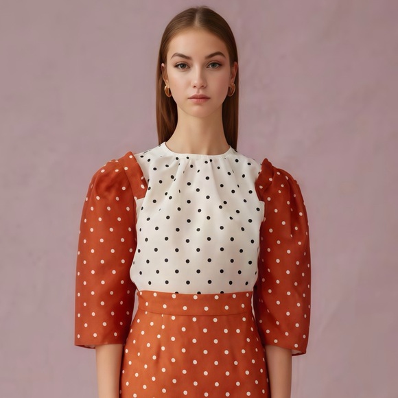 Orange and white polka dot top Keepsake Size 6 - Picture 1 of 7